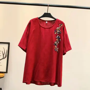 Plus dimensiune broderie de bumbac O-gât roșu, navy femei vrac tricouri 2020 noi de vara casual femei tricouri femei tricouri topuri