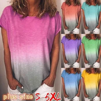 Plus Dimensiune Casual, de Vară, Femeie cu Maneci Scurte T-shirt, O-Neck T-Shirt 2020 Moda Liber Feminin Streetwear Doamnelor Curcubeu Topuri