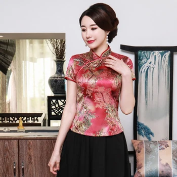 Plus dimensiune cheongsam femei bluza tricou Chinezesc stil elegant subțire cu mânecă scurtă tricou femei topuri mama Chineză tricou Qipao