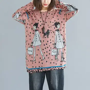 Plus Dimensiune Fata de Desene animate de Imprimare Tricou 2020 Femei coreeană Stil Kawaii T Shirt Doamnelor Primavara Toamna Tricouri Maneca Lunga T-shirt