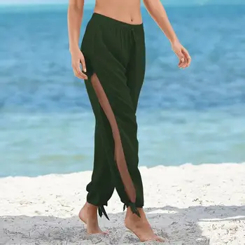 Plus Dimensiune Femei De Vară De Cauzalitate Gol Pe Plajă În Pantaloni Largi De Dans Largi Picior Pantaloni Talie Elastic Deschide Partea De Înaltă Split Pantaloni