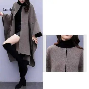 Plus dimensiune Femei Mantie de lână haina de Toamna Iarna Nou popular haină de Lână Femei coreene Lung Liber de Înaltă calitate Palton 3XL