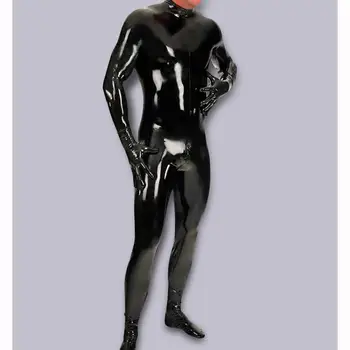 Plus Dimensiune Wetlook PVC Lucios Scena Cosplay Dresuri Strat Complet Zentai Catsuit Maneca Lunga Body Bărbați Shapwear Body Shaper Teddies
