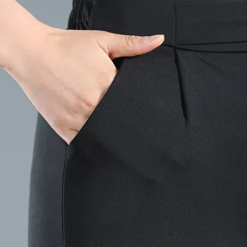 Plus dimensiuni talie mare pantaloni femei eșarfă neagră talie elastic buzunar elegant confortul doamnelor pantaloni office pantaloni haine de vara