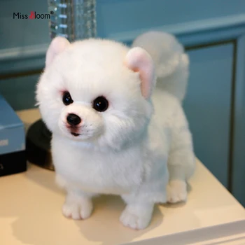 Plus Pomeranian Câine Papusa Simulare Câine Animal De Pluș Jucării Super Realist Câine Jucărie Pentru Iubitorii De Animale De Companie De Lux Decor Acasă Albă Ca Zăpada