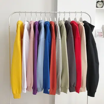 Plus Velet Solid De Culoare Tricouri Femei Harajuku 13 Culori Supradimensionat Hanorac Japoneză Coreeană Stil Casual Pulover Cu Gluga Hanorac