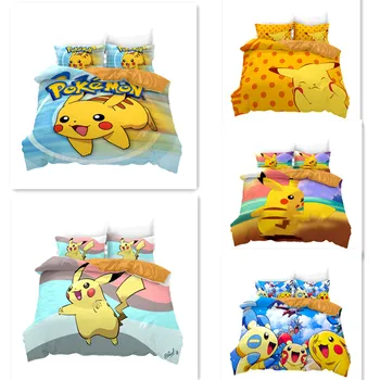 Pokemon husă de Pilotă Pikachu carpetă acopere foaie 2/3 bucata set desen Animat de imprimare 3D pentru Copii set de lenjerie de pat dormitor Copil set de lenjerie de pat