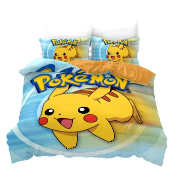 Pokemon husă de Pilotă Pikachu carpetă acopere foaie 2/3 bucata set desen Animat de imprimare 3D pentru Copii set de lenjerie de pat dormitor Copil set de lenjerie de pat
