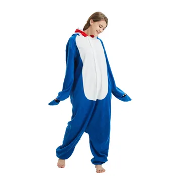 Polar Fleece Kigurumi Rechin Albastru Costum Pentru Adulți Femei Bărbați Pijamale Pijamale pentru Halloween, Carnaval, Petrecere