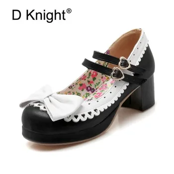 Pompe Lolita Pantofi de Femeie Nou 2020 Moda 5cm Înălțime Doamna Pompe de Pantofi Dulce Arc Cataramă Feminin Încălțăminte cu Toc de Dimensiuni Mari 30-46