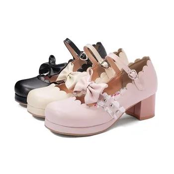 Pompe Lolita Pantofi de Femeie Nou 2020 Moda 5cm Înălțime Doamna Pompe de Pantofi Dulce Arc Cataramă Feminin Încălțăminte cu Toc de Dimensiuni Mari 30-46
