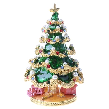 Pomul De Crăciun Trinket Box,Organizator De Bijuterii Pictate Manual, Emailat Stil Vintage Decorative Cu Balamale Bijuterii Trinket Box