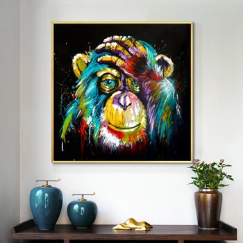 Popular De Gândire Abstractă Maimuță Arta De Perete Panza Printuri Abstracte, Animale De Arta Tablouri Canvas Decor De Perete Imagine Pentru Camera Copii