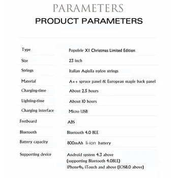 Populele Crăciun Ediție Limitată X1 23 Inch Smart Ukulele Internaționale Versiune APLICAȚIE de Control Bluetooth 4.0 BLE 800mAh Aluat
