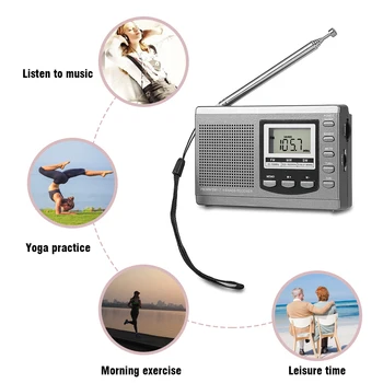 Portabil Mini Radio FM/MW/SW Receptor Singal Automat de Căutare de Mare sensibilitate, cu Ceas Digital de Alarmă