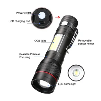 Portabil USB Reîncărcabilă T6 Lanterna Built-in Baterie de Durată ȘTIULETE de LED 3 Moduri de Zoom Munca Impermeabil cu Bicicleta în aer liber de Lumină Torță