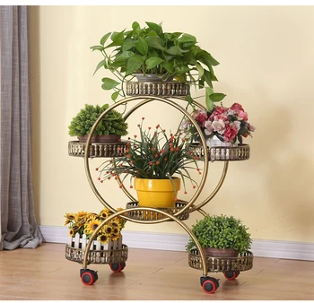 Portabile, suporturi de flori, cu roti metalice suport planta ghiveci tăvi mari raft de depozitare pentru acasa, camera de zi gradina decor