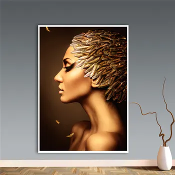 Portret de Arta de Perete Aur Pană Fata Postere Canvas Tablou de artă și Printuri de Imagini de Perete pentru Camera de zi de Decorare Decor Acasă