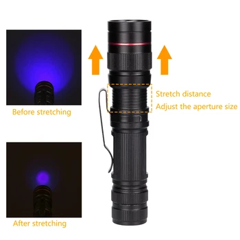 Portátil cu zoom led uv lanterna 395nm roxo ultra violeta luz uv blacklight tocha lâmpada aa/14500 bateria