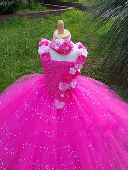 POSH VIS Roz de Flori Fata Rochie Tutu Rochie de Mireasa Strălucitoare în Formă de V Tutu Dress Junior Rochie de domnisoara de Onoare pentru Copii