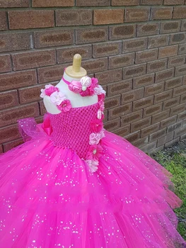 POSH VIS Roz de Flori Fata Rochie Tutu Rochie de Mireasa Strălucitoare în Formă de V Tutu Dress Junior Rochie de domnisoara de Onoare pentru Copii