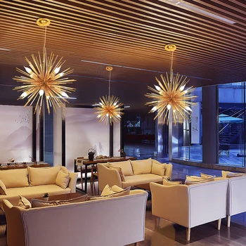 Post-modern arici forma de aur lampă pandantiv decoratiuni metalice de papadie living room cafe decorative, iluminat cu led-uri lumini pandantiv
