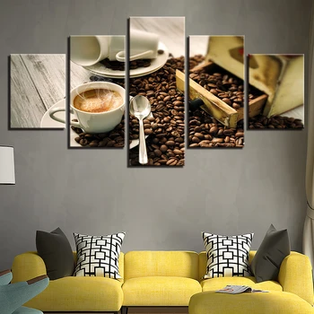 Poster de artă Modernă Unframedwork Perete Decor Acasă 5 Panoul de Cafea Cameră de zi Panza Boabe de Cafea HD Imprimare Pictura Modular Poze