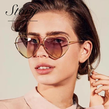 POVESTEA 2018 Epocă Gol ochelari de Soare pentru Femei Brand Designer de Moda Dragoste Inima Cadru Ochelari de Soare Metal de sex Feminin Nuante Oculos UV400