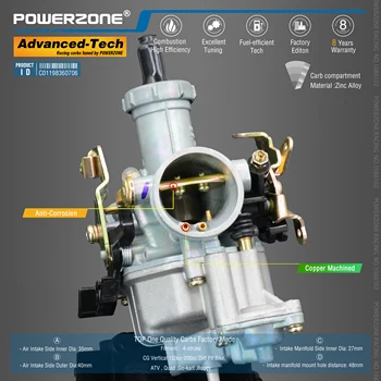 Powerzone Carburator PZ27B 27mm CVK Accelerator Pompa de Carbohidrati Pentru CG Verticale 150cc-200cc Dirt Pit Bike,ATV-uri,Quad ,Du-te-kart ,Buggy