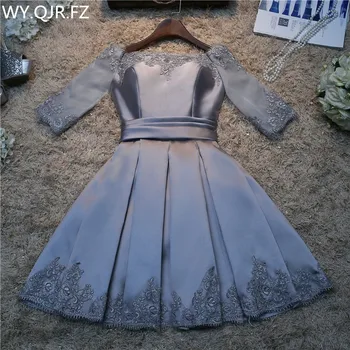 Poze reale en-gros de moda bal 2020 primavara-vara mireasa căsătorit toast îmbrăcăminte domnisoara de onoare rochie scurta gri argintiu#HA2