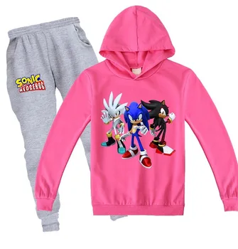 Primavara Toamna de Desene animate Sonic Maneca Lunga Tricou + Pantaloni 2 BUC Set Baby Girl Haine Băiat de Îmbrăcăminte Costume, Hanorace