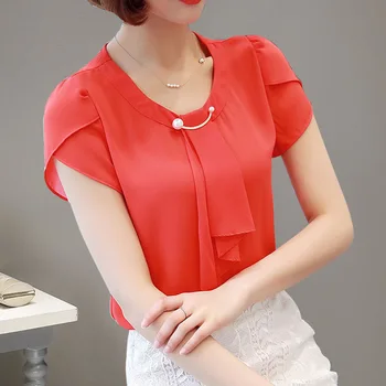 Primavara-Vara Bluza Femei Șifon Tricou Munca De Birou Slim Topuri Tricou Femei Coreene Verde Roșu Haine Coreeană De Moda Bluze Blusa