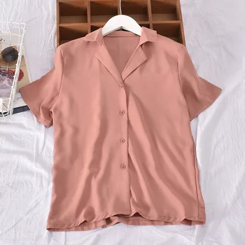 Primavara-Vara Bluze & Camasi Noua Culoare Solidă Tricou Femei Rever Maneca Scurta Blusas Bomboane Tricou de Culoare de Moda Casual 2020