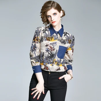 Primavara-Vara Femei Elegante Camasi Bluza Vintage Lanț Floare De Imprimare Camasi Cu Maneci Lungi De Sex Feminin Streetwear Pista De Designer Topuri