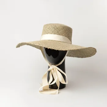 Primavara-vara noi bandaj de mână-tricotate alge marine paie mare refuz de sus plat pălărie de paie călătorie în aer liber protecție solară umbra pe plaja pălărie de paie