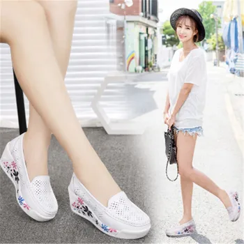 Primavara-Vara pentru Femei Sneakers Platforma Wedge Pantofi de Lumină Femeie Leagăn Slăbire Pantofi din piele Respirabil Gol afară de Pantofi de Sport