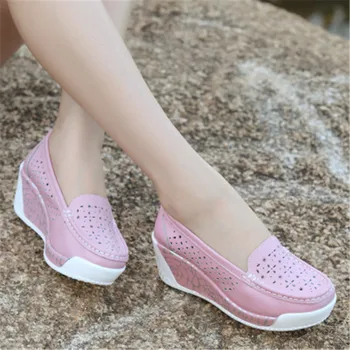 Primavara-Vara pentru Femei Sneakers Platforma Wedge Pantofi de Lumină Femeie Leagăn Slăbire Pantofi din piele Respirabil Gol afară de Pantofi de Sport