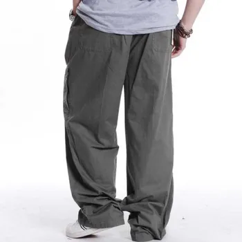 Primavara-Vara Plus Dimensiune Pantaloni pentru Barbati din Bumbac Casual Pantaloni Joggers Buzunar Lateral Vrac Pantaloni Largi Streetwear Om Haine