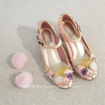 Primavara-vara stras Pantofi Femei floare bijuterii diamant nituri pompoms tocuri inalte Pompe de mireasa oglindă de metal pantofi de nunta
