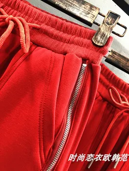 Primăvara Anului 2020 Nou Roșu Pantaloni De Trening Streetwear Feminin Rece Cu Fermoar Lateral Talie Mare Pantaloni Sport Largi De Elevi De Agrement Pantaloni