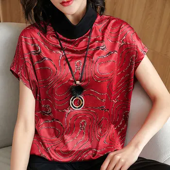 Primăvara Nou Stil coreean Catifea de Mari Dimensiuni Femei T-shirt cu Guler Imprimate cu Mâneci Scurte Vrac Top Burta Acoperă Cămașă de Bază