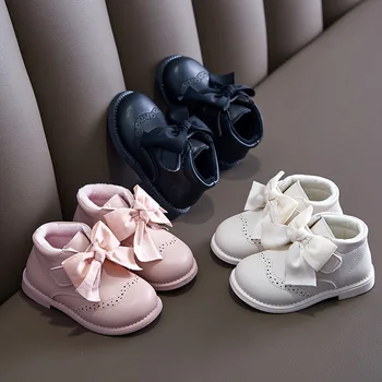Printesa pat Fete de Moda Arc Toamna Iarna Ghete 2020 pentru Copii Pantofi Pentru Copii din Piele PU Cizme Cald 1 2 3 4 5 6 An