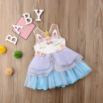 Prințesa Nou-născuți pentru copii Copii de Fete fără Mâneci Șifon Unicorn Broderie Petrecere Concurs Rochie 3D Sundress Zburli Haine de Vară