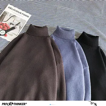 Privathinker Calde de Iarnă pentru Bărbați Pulovere cu Guler Culoare Solidă coreeană Man Casual Mașină de tricotat Pulovere 2020 Harajuku Masculin Pulovere