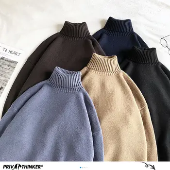 Privathinker Calde de Iarnă pentru Bărbați Pulovere cu Guler Culoare Solidă coreeană Man Casual Mașină de tricotat Pulovere 2020 Harajuku Masculin Pulovere