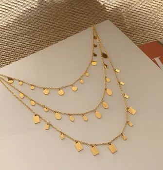 Proaspăt Strălucitor Waterdrop Cerc Pătrat Disc Pandantiv Aur 18k Lanțuri Cravată Coliere pentru Fete Bijuterii din Oțel Inoxidabil pentru Femei