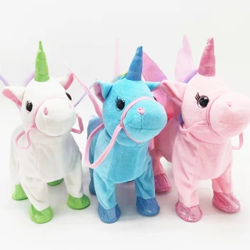 Produs Nou, Amuzant Electrice De Mers Pe Jos Unicorn Cu Aripi Jucărie De Pluș Umplute Jucărie Animal De Muzică Electronică Unicorn Copil Jucărie De Crăciun Cadou
