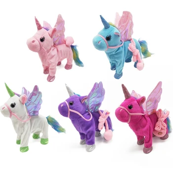 Produs Nou, Amuzant Electrice De Mers Pe Jos Unicorn Cu Aripi Jucărie De Pluș Umplute Jucărie Animal De Muzică Electronică Unicorn Copil Jucărie De Crăciun Cadou