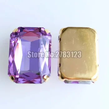 Produs nou! cristal violet culoare Aur jos Dreptunghi opt metri AAA+ Sticla Cristal cu spatele plat coase pe gheara strasuri
