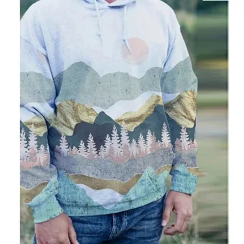 Produse de Top de Vânzare În 2020 Stil Chinezesc Peisaj Imprimare Maneca Lunga Pulover cu Gluga pentru Bărbați Îmbrăcăminte pentru Bărbați Tricou